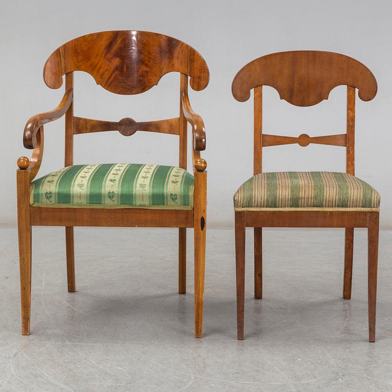 A set of six chairs (4+2) and a pair of armchairs, 19th century.