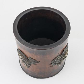 A wooden scroll/brush pot, late Qing dynasty.