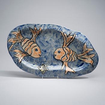 PAULI PARTANEN, A CERAMIC DISH. Aquarium. Signed Partanen -09.