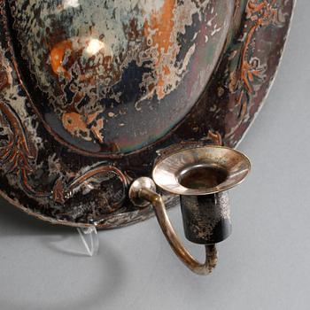 VÄGGLAMPETTER, ett par, nysilver, 1900-talets första del.