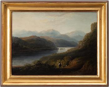 Patrick Nasmyth, hans art, Extensive landscape with hunters and dogs.