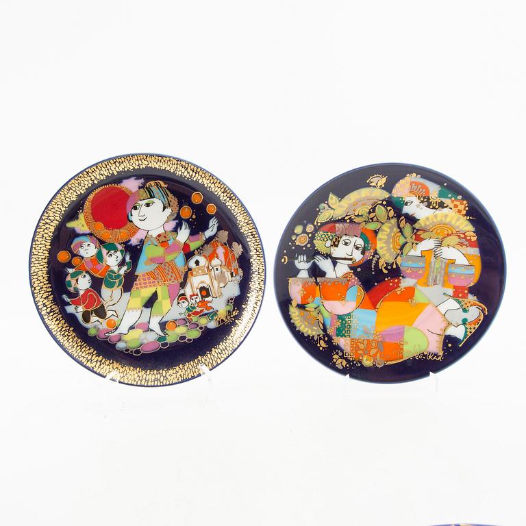Björn Wiinblad, plates/wall plates 6+2 pcs "Aladdin and the Magic Lamp" Rosenthal Tsykland porcelain.