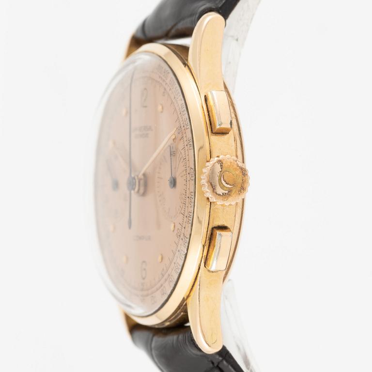 Universal Genève, Compur, "Salmon Dial", chronograph, ca 1942.