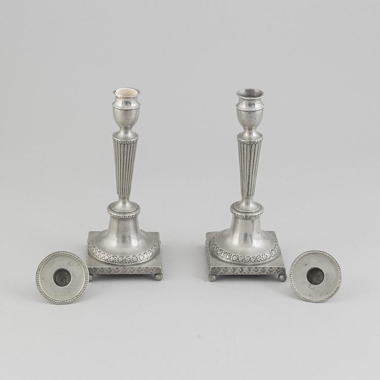 A pair of pewter candle stick by Anjou, Norrköping 1804.