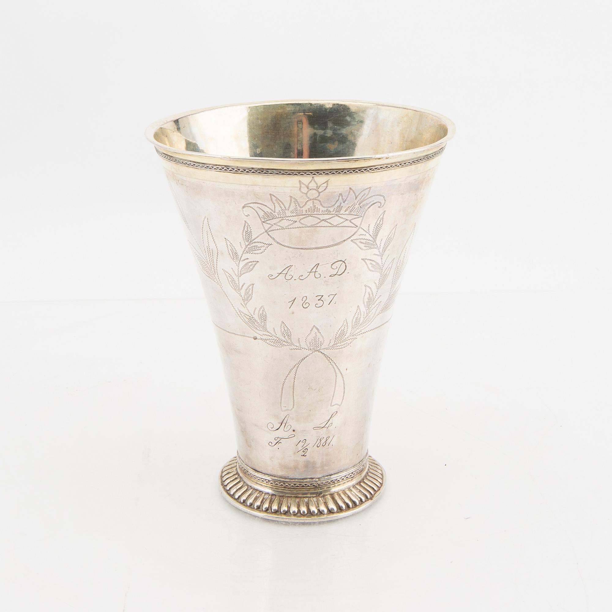 A Swedish 18th century sivler beaker mark of Jacob Möller Malmö 1796 weight 236 grams.