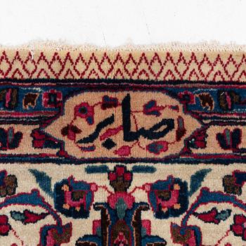 A semi-antique Meshad carpet, signed Saber, c. 369.5 x 300 cm.