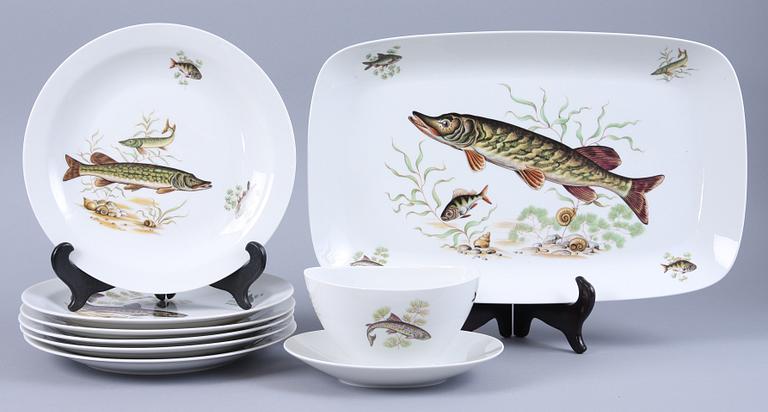 FISKSERVISDELAR, 8 st, porslin, Rörstrand.