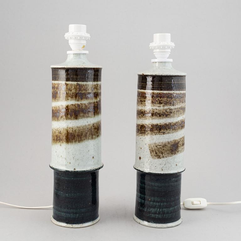 Inger Persson, a pair of 20th century stoneware table lamps, Rörstrand Ateljé, Sweden.