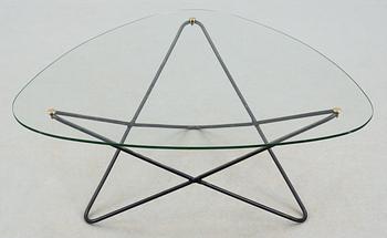 A Jacques Tournus glass and metal sofa table by Airborne.