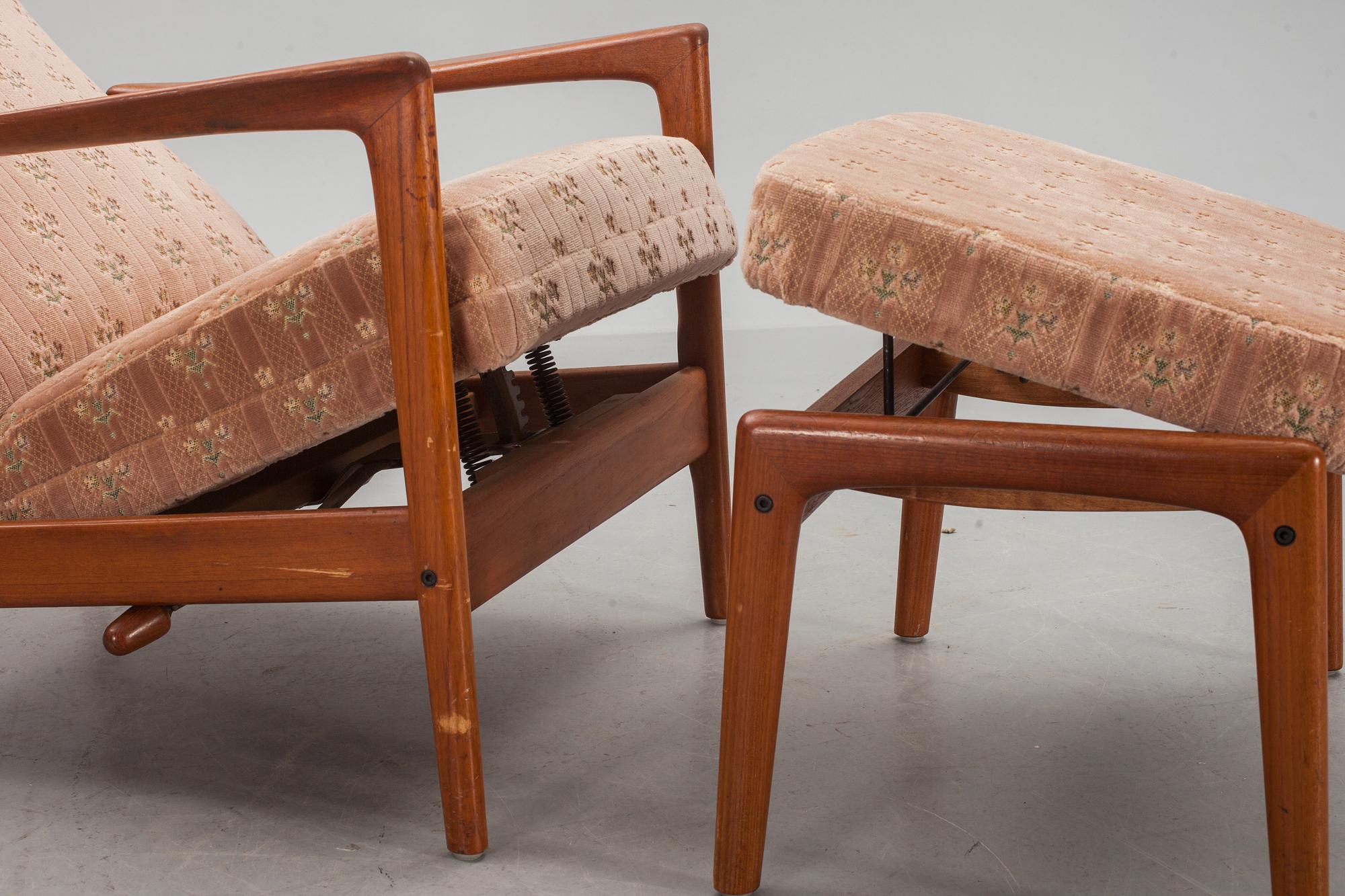 FÅTÖLJ med FOTPALL, "Duxiesta", Folke Ohlsson, DUX, etikettmärkt.