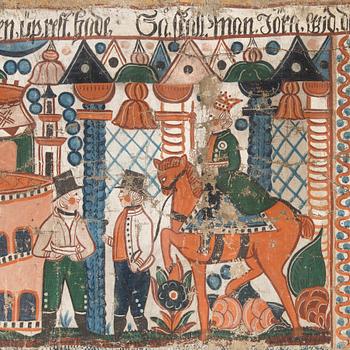 A traditional folk art wall painting southern Sweden 19th century.