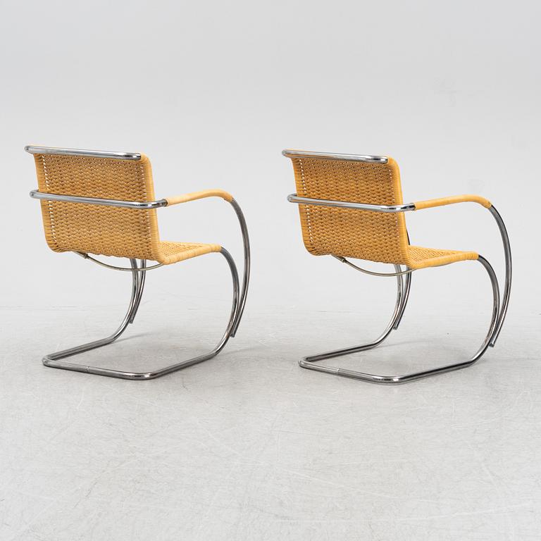 Ludwig Mies van der Roh, a pair of MR 20 steel and rattan armchairs, for Thonet, marked, designed 1927.