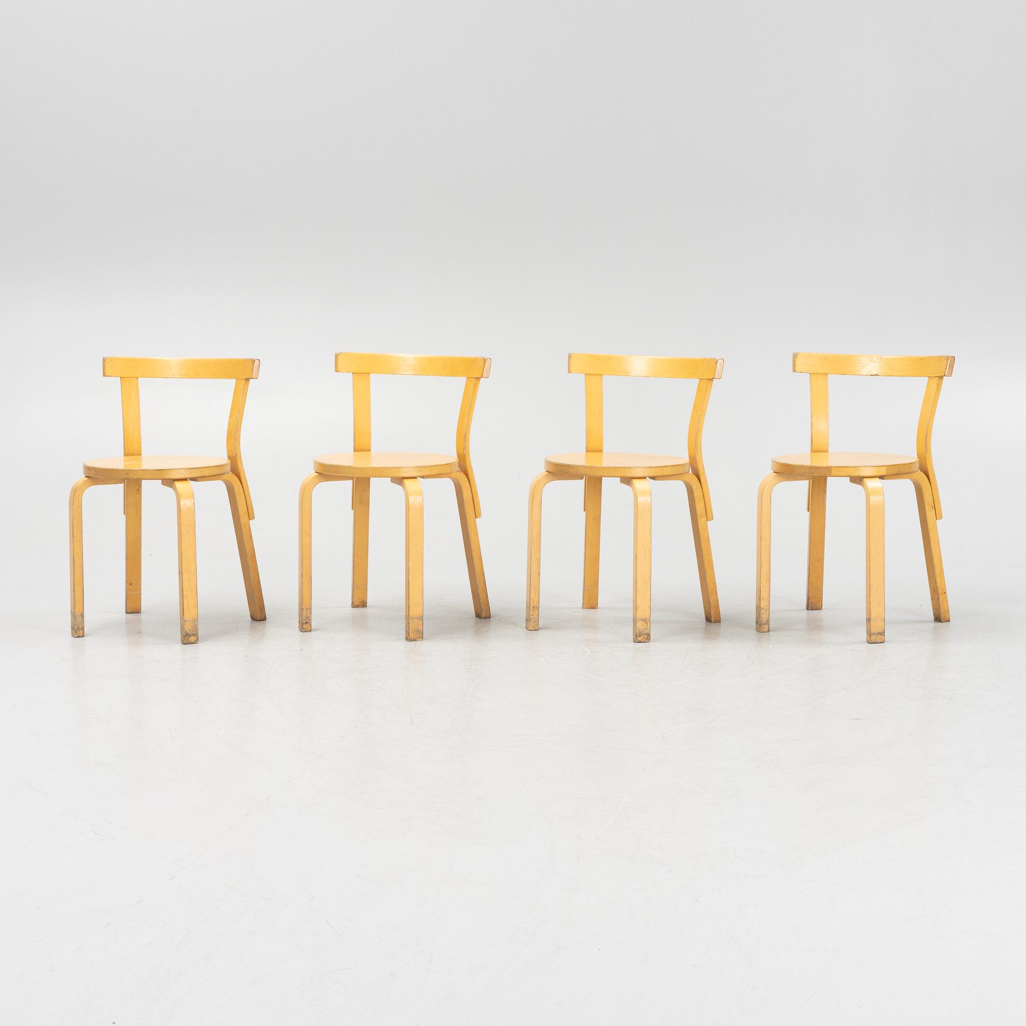 Alvar Aalto, stolar, 4 st, modell 69, Artek, Finland, 1900-talets andra hälft.