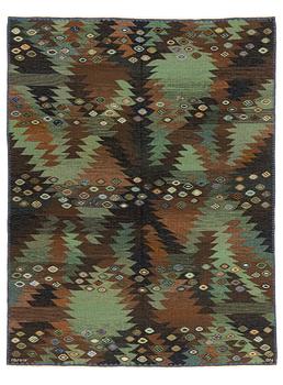 131. Barbro Nilsson, a carpet, flat weave, "Tånga brun och grön", ca 273 x 211 cm, signed AB MMF BN.