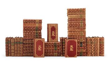 377. ROYAL BINDINGS, red morocco, 46 calenders 1783-1817, 43 with (duchess)  queen Hedvig Elisabeth Charlottas monogram.