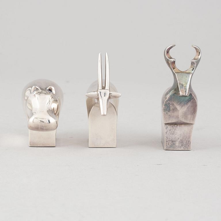 Gunnar Cyrén and others, three silver plated zinc figurines, Dansk Designs, Japan.