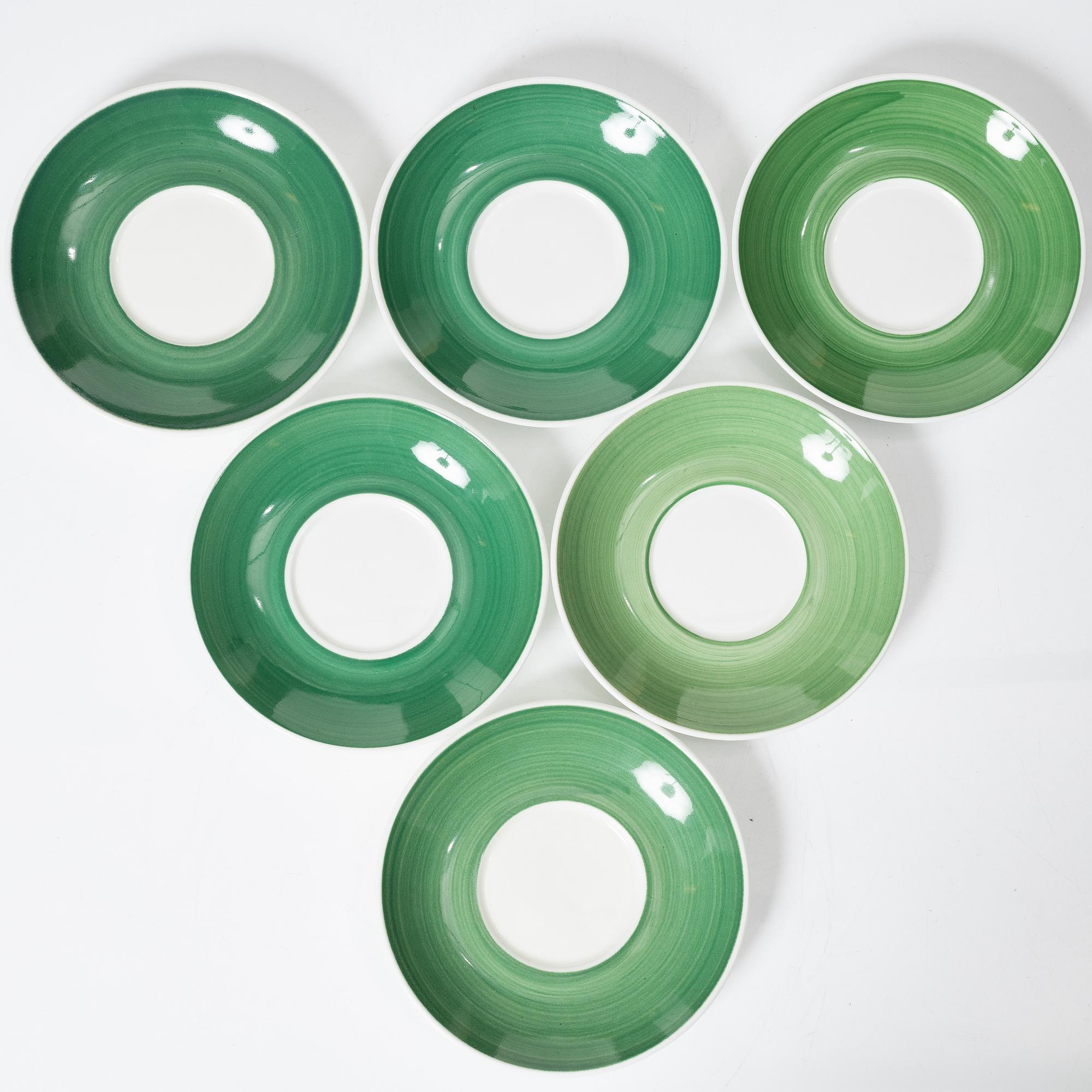 Stig Lindberg, five 'Tahiti' coffee cups with saucers, Gustavsberg.