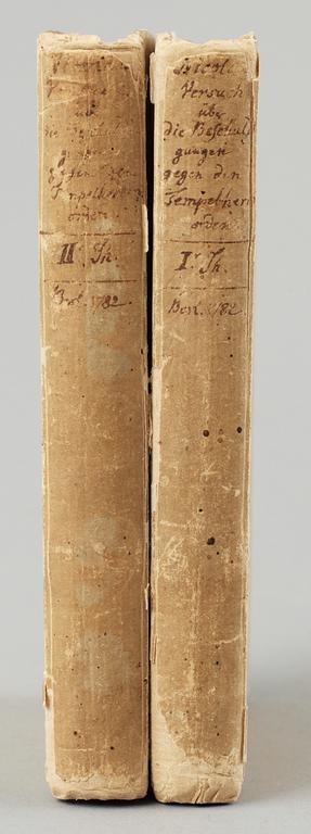 BOK, 2 vol,"Versuch über... Beschuldigungen welche dem Tempelherrenorden..." av Friedrich Nicolai, Berlin & Stettin 1782.