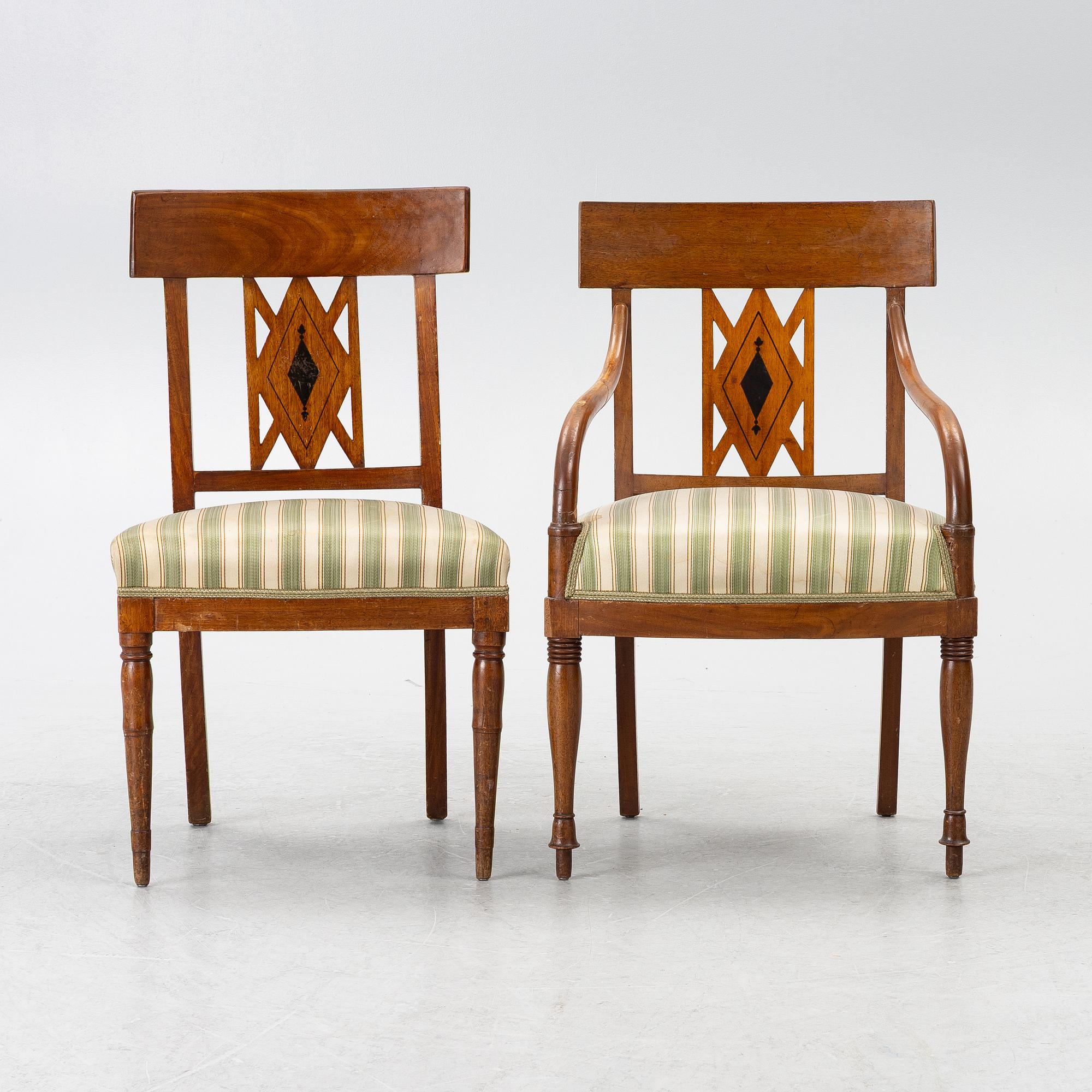 Chairs, 10 + 2 pcs, Empire. 19th century.