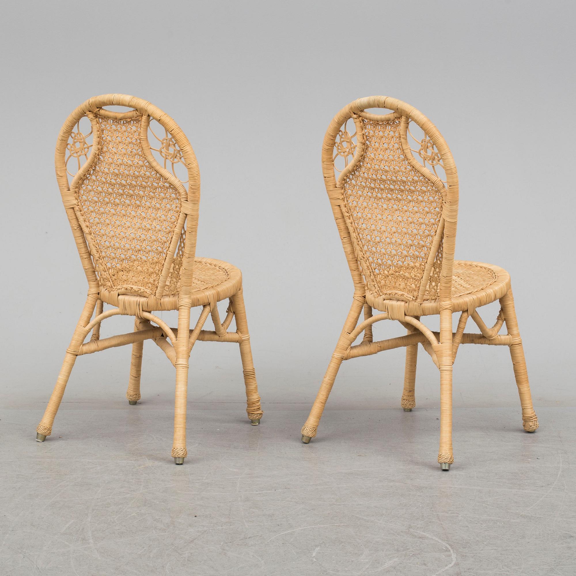 A pair of second half of the 20th cnetury rattan chairs.