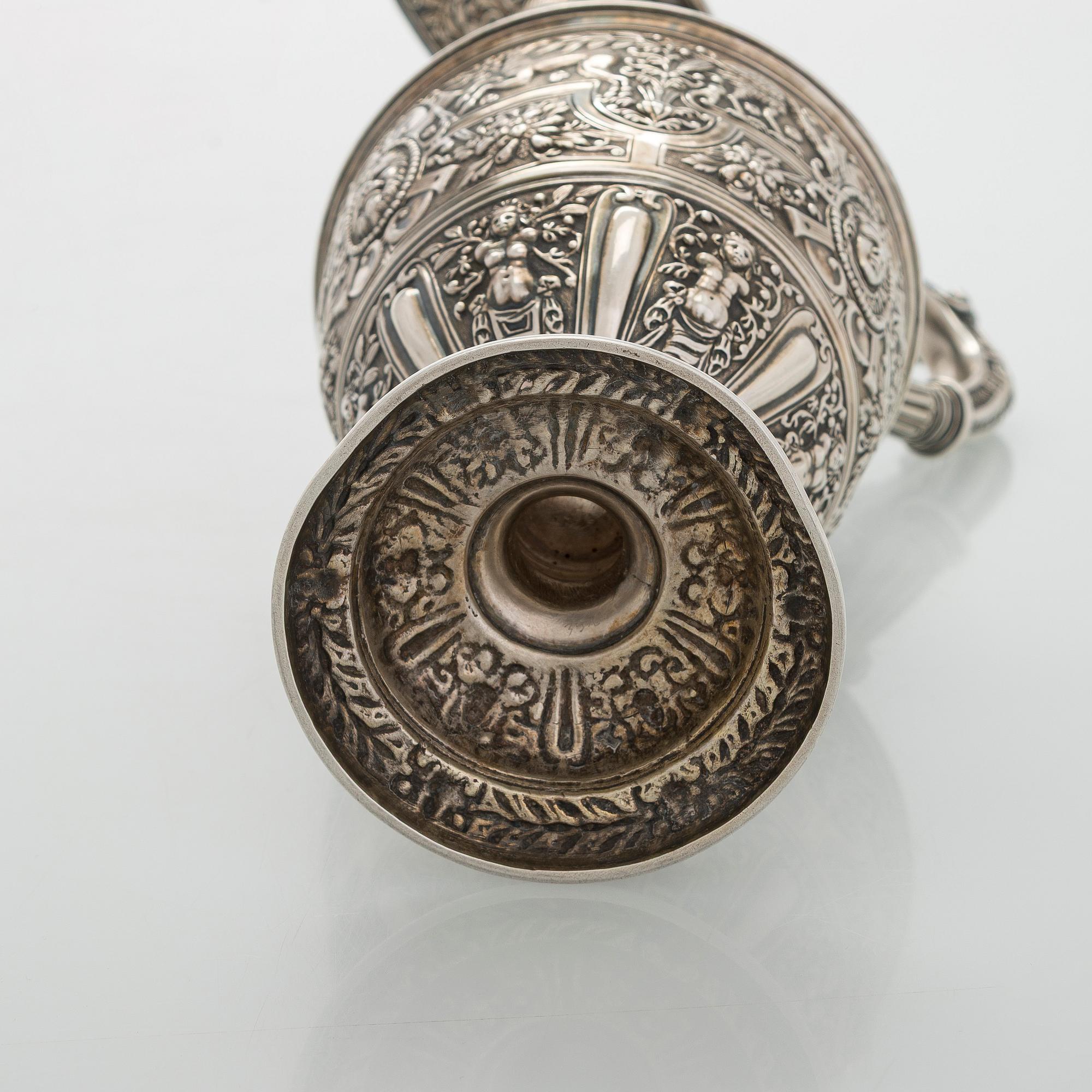 A sterling silver wine ewer, maker's mark of George Fox, London 1872.