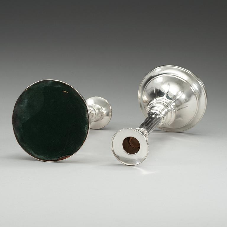 A pair of Swedish 18th century silver candlesticks, makers mark of Carl Fahlberg, Uppsala 1784-1786.