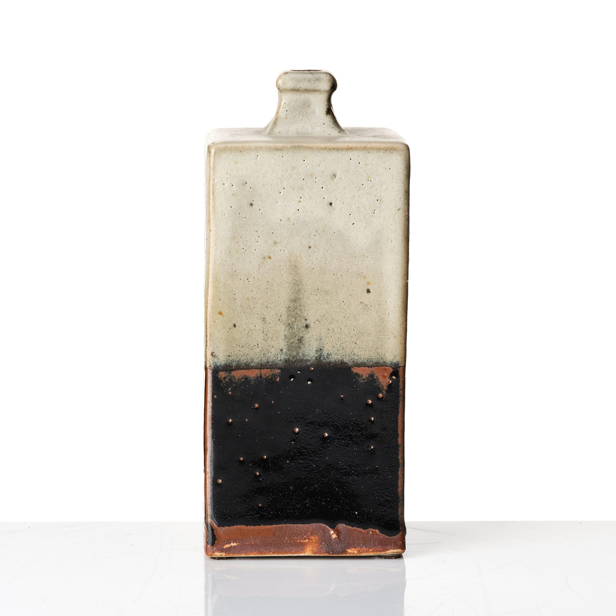 Shoji Hamada, a square stoneware bottle/vase, Japan, 1960s.