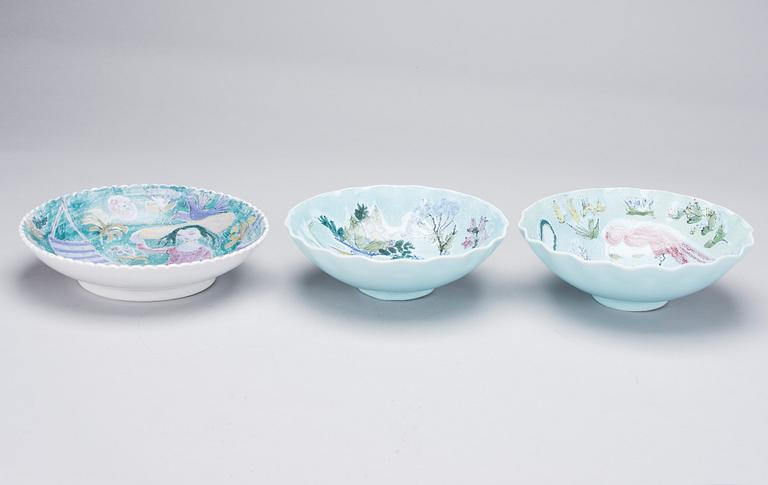 SKÅLAR, 3 st, keramik, signerade Hilkka-Liisa Ahola, Arabia.