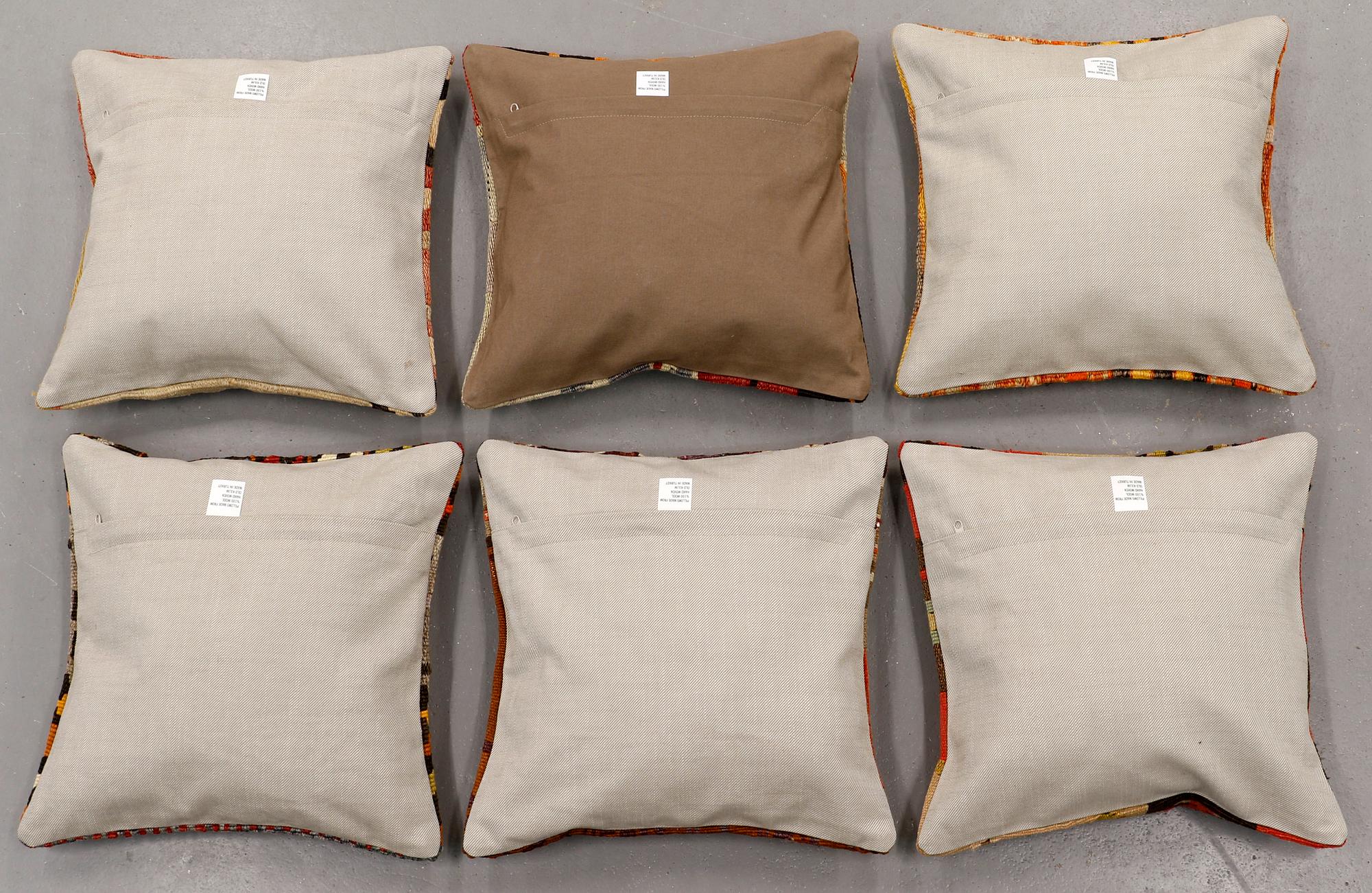 Six kilim cushions, Ca 40 x 40 cm.