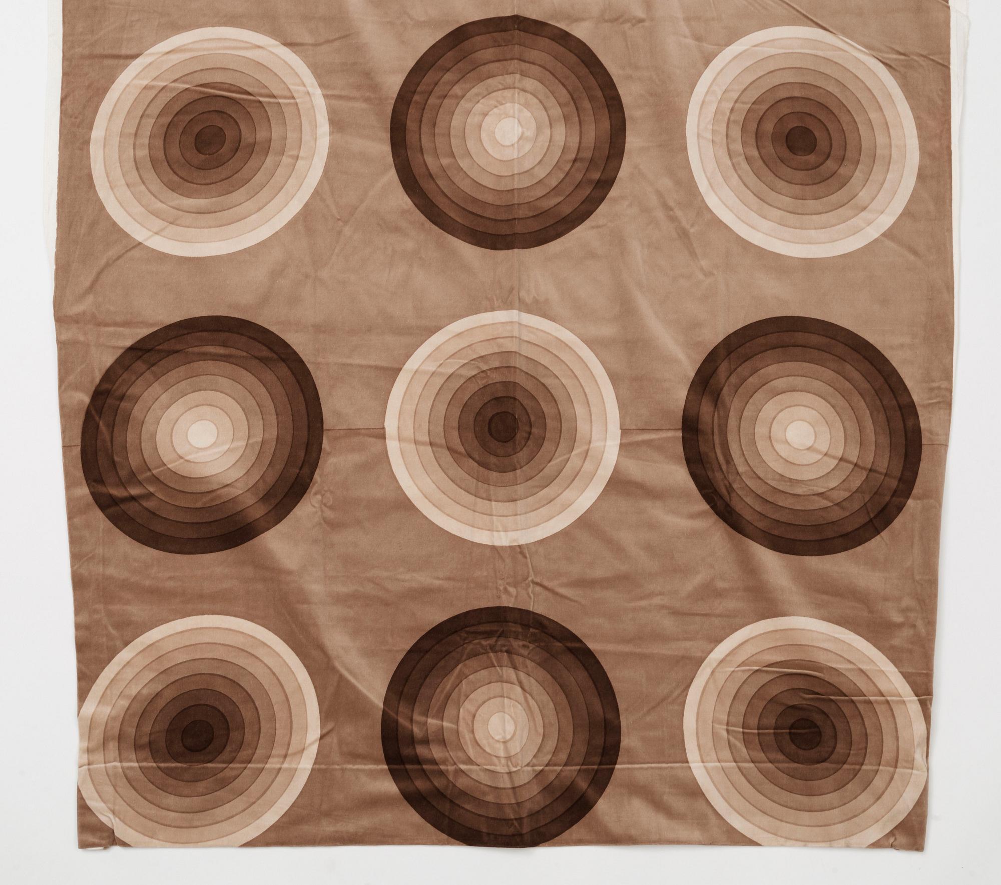 Verner Panton, CURTAINS, 3 PIECES, AND SAMPLERS, 5 PIECES.  Cotton velor. A variety of beige nuances and patterns. Verner Panton.