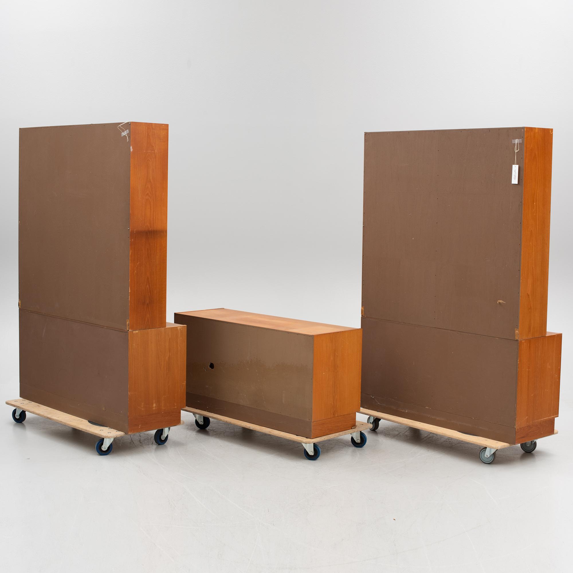 Bookcases with cabinets. 5 pieces. 1960s.