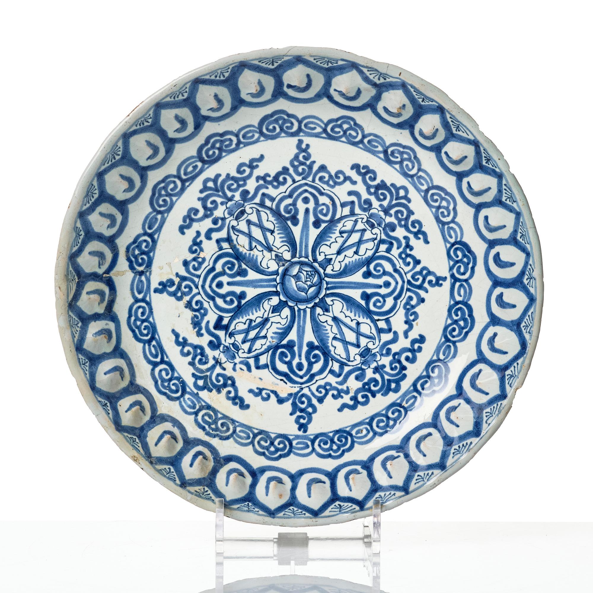 A group of three faience dishes, 18th century.
