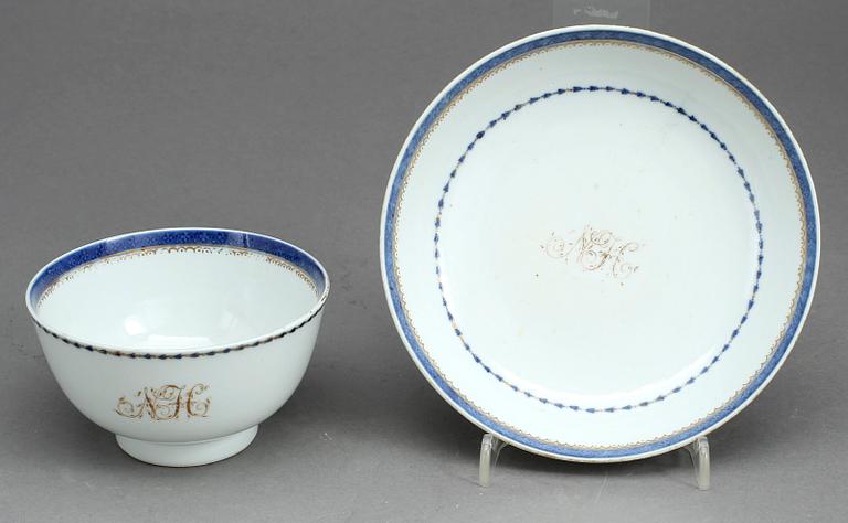 SKÅL samt FAT, med förgyllt monogram NH, Kina, 1700-tal.