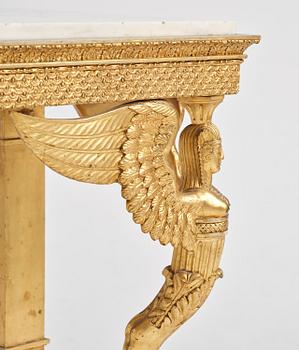 A late Gustavian giltwood console in the manner of J. Frisk, Stockholm, early 19th century.