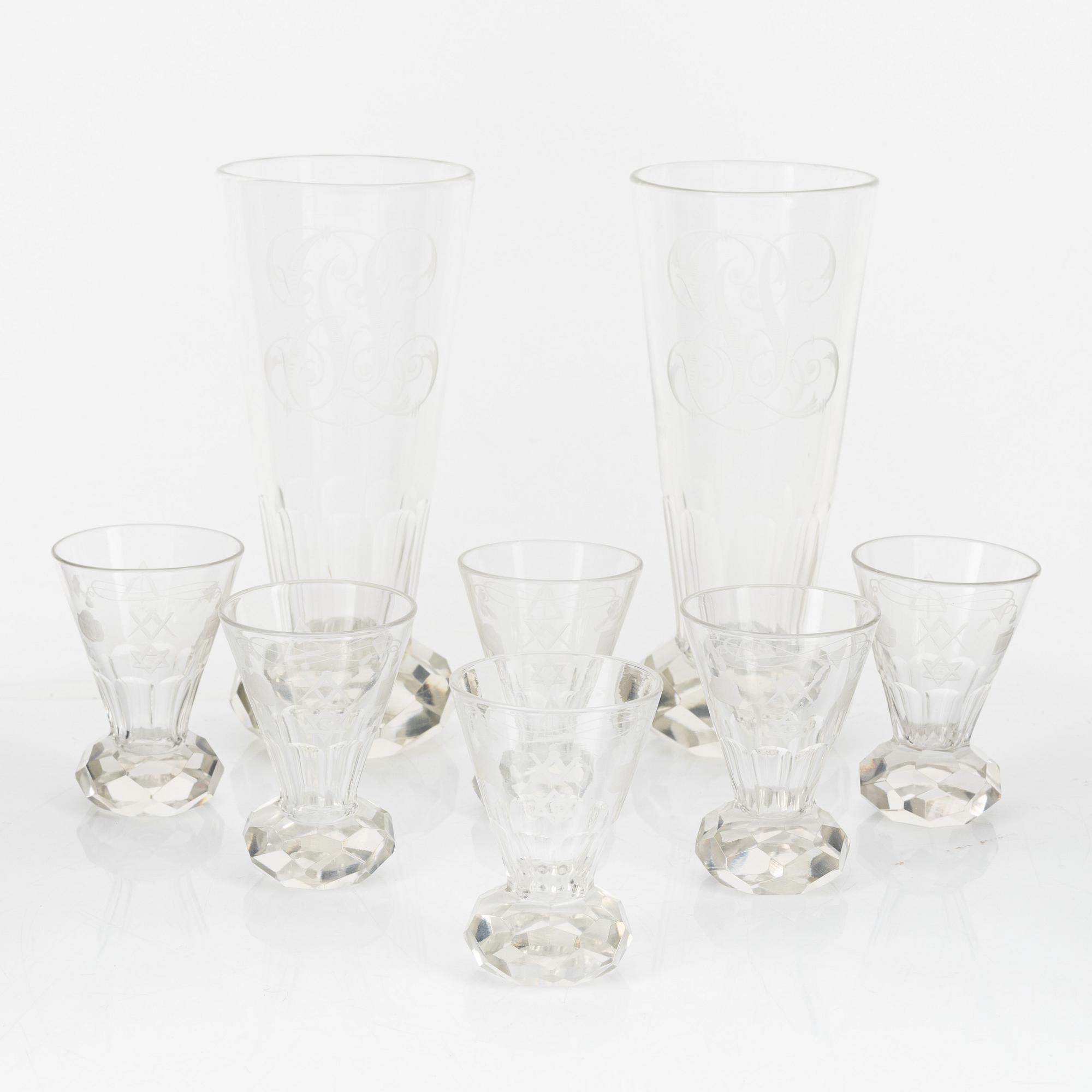 A group of eight Freemason's glasses, 20th Century.