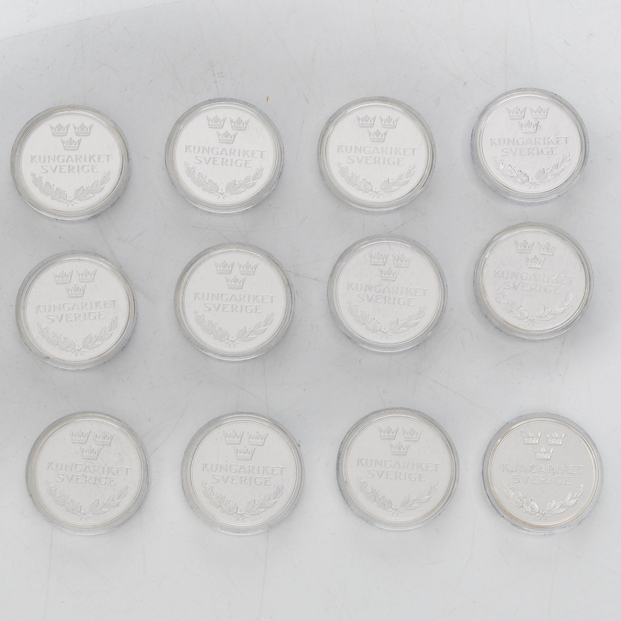 Commemorative coins/jubilee coins, 24 pcs, sterling silver, Kingdom of Sweden, Swedish Mint, Eskilstuna.