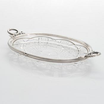 Fabergé, a silver-mounted cut glass serving dish, Imperial Warrant mark, Moscow 1908-1917.