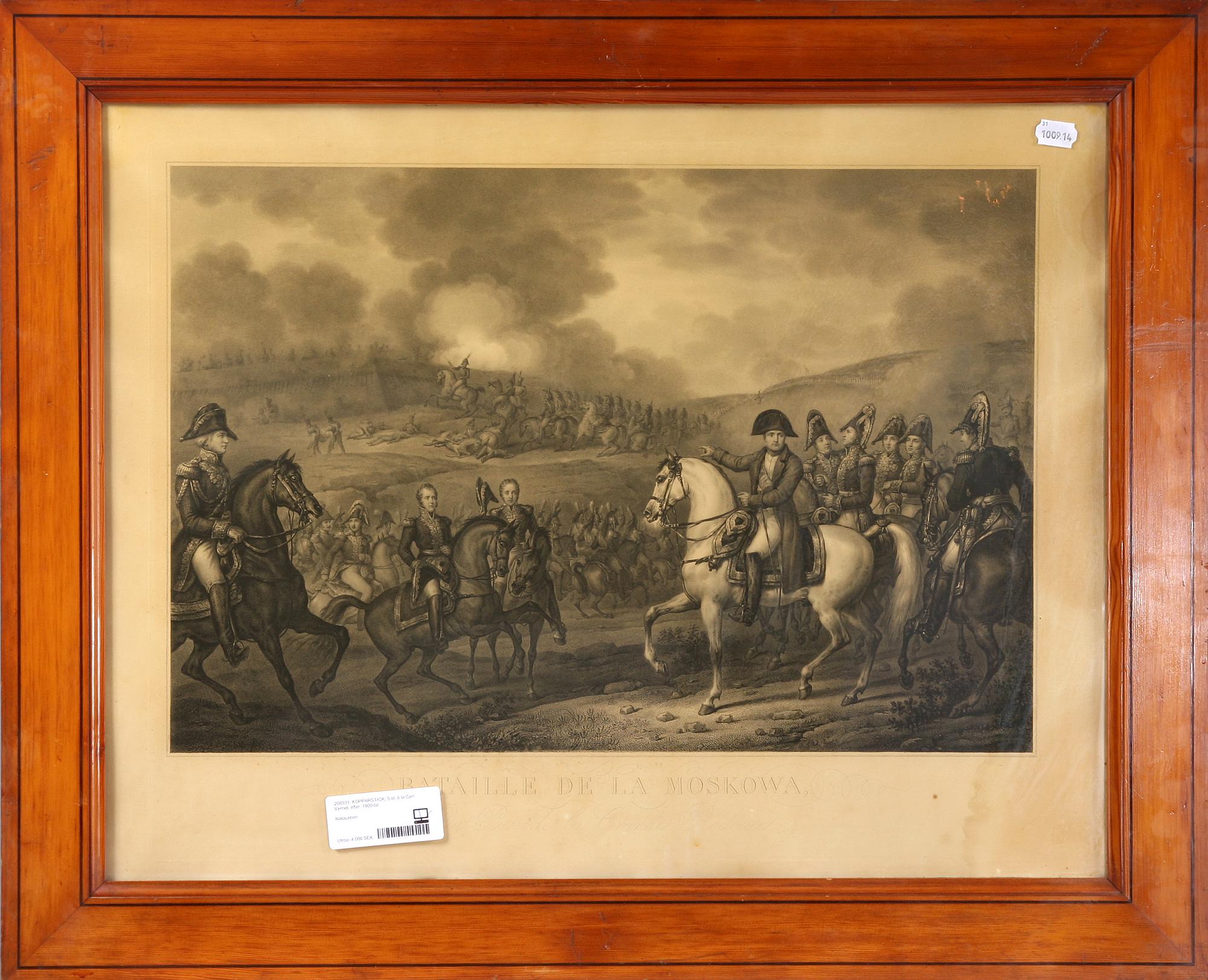 KOPPARSTICK, 5 st, bl a efter Carl Vernet, 1800-tal.