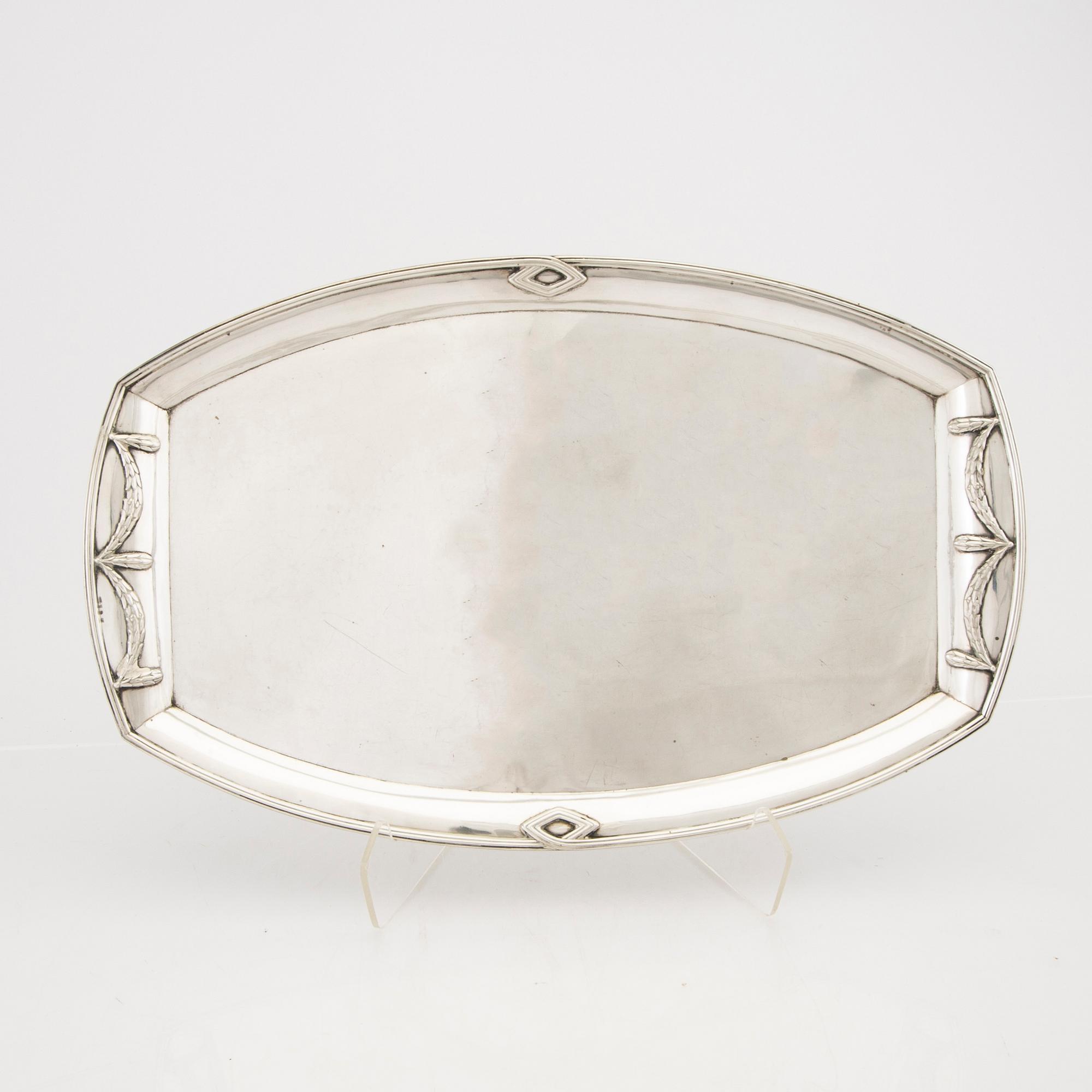 A Swedish 20th century silver tray mark of CG Hallberg Sundsvall 1908 weight 1134 grams.