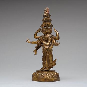 ELVAHÖVDAD AVALOKITESHVARA, brons. Tibetokinesisk, 1800-tal.