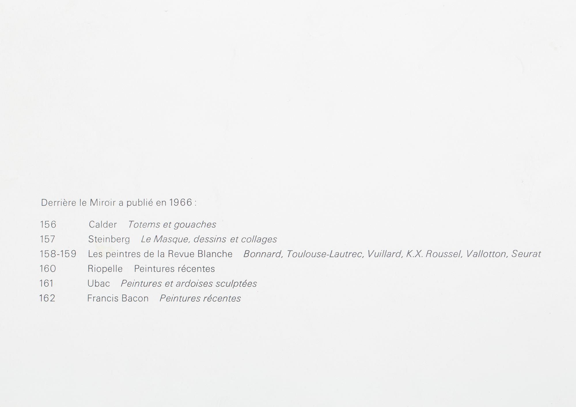 DERRIERE LE MIROIR, No. 162, Francis Bacon, Novembre 1966, litografier (varav 1 triptyk).