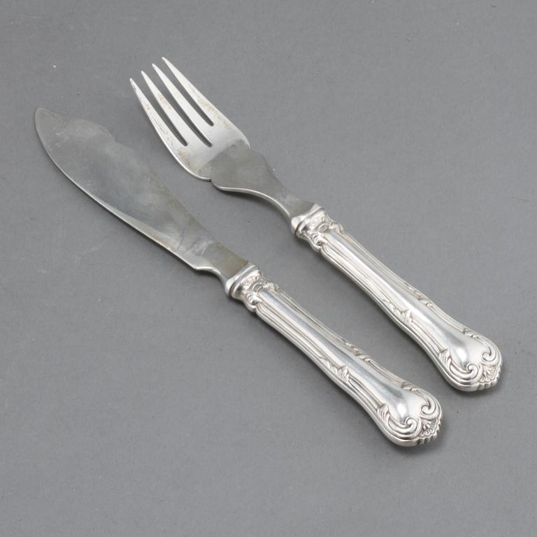 Fiskbestick, silver, 12 delar, Danmark, 633 gram.