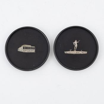 Wilhelmina 'Tiddit' Wendt, a pair of coasters, isolite with silver inlay, Perstorp, Helsingborg, 1940.