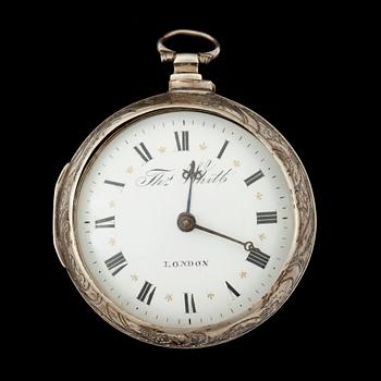 FICKUR, herr, silver, spindelur, 1700-tal.