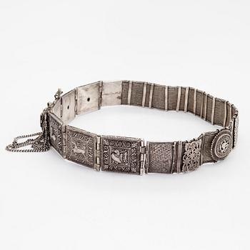 A late 19th-century silver belt, Tamil Nadu, South India.