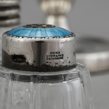 PARTI SILVER, 9 delar, 1900-tal. Tot vikt ca 443 gram (inkl. glas).