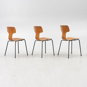 Arne Jacobsen, chairs, 2 + 1, "The T-Chair", Fritz Hansen, 1960s-70s.