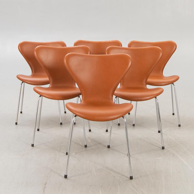 Arne Jacobsen, stolar 6 st "Sjuan" för Fritz Hansen Danmark 1900-talets senare del.