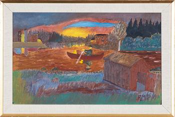 Primus Mortimer Pettersson, olja på pannå, signerad.