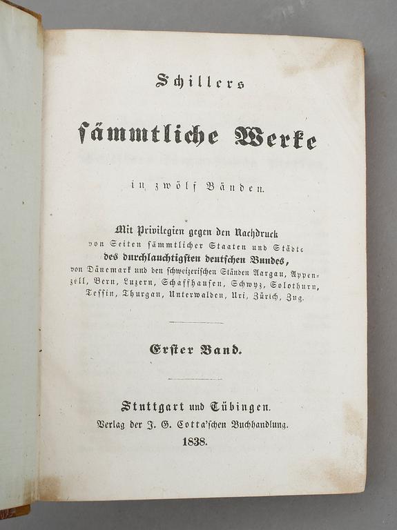 FRIEDRICH SCHILLER, 11 vol, Sämmtliche Werke, Stuutgart & Tübingen 1838.